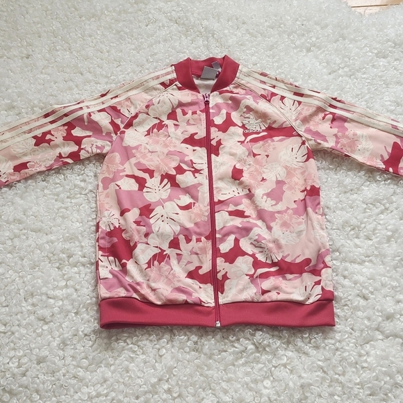 Adidas x Farm Rio Youth Girls L Red  Pink Floral Stripe Trefoil Zip Track Jacket - Picture 9 of 14